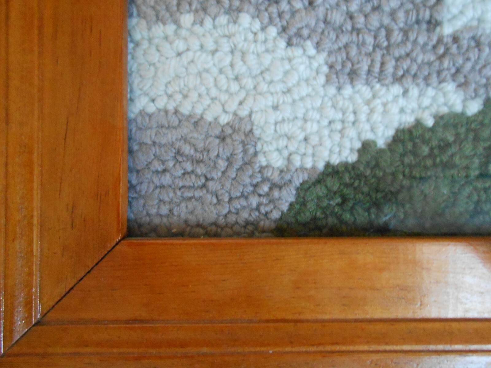 Vintage hand hooked large nautical rug framed 38X28 Maine lighthouse wool