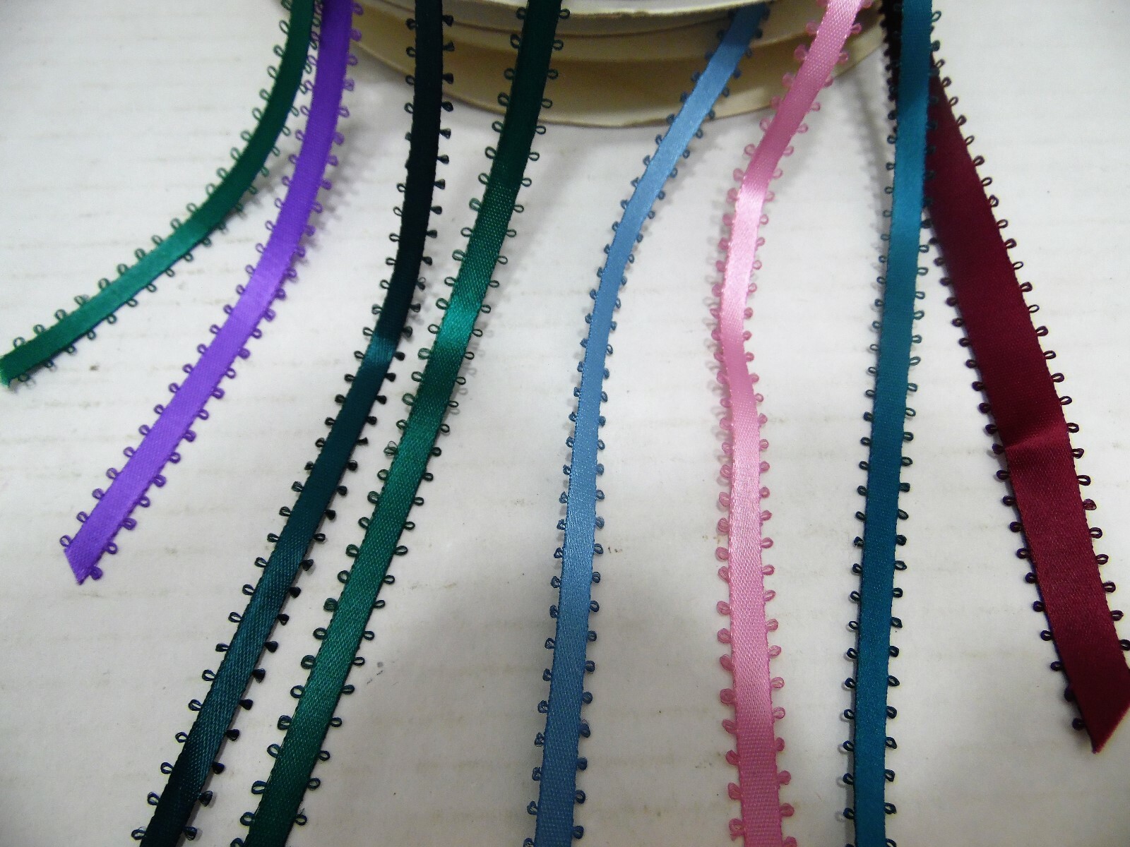 Picot Feather Edge Ribbon Lot of 8 Partial Rolls Assorted Colors 3/16