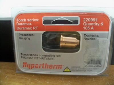 Genuine Hypertherm gouging Nozzle 220991 duramax pmx105 hrt hrts mrt 5 pack
