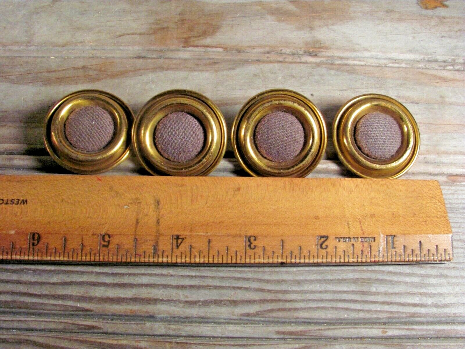 Vintage button lot set of 4 solid brass fabric heavy coat buttons NICE