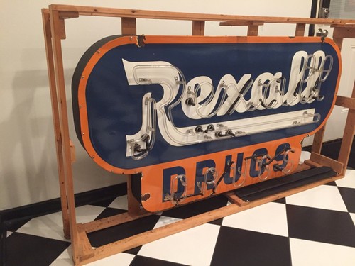 Rexall Drugs Porcelain Neon Sign / Texaco / Gulf / Coca Cola / Shell / Sinclair