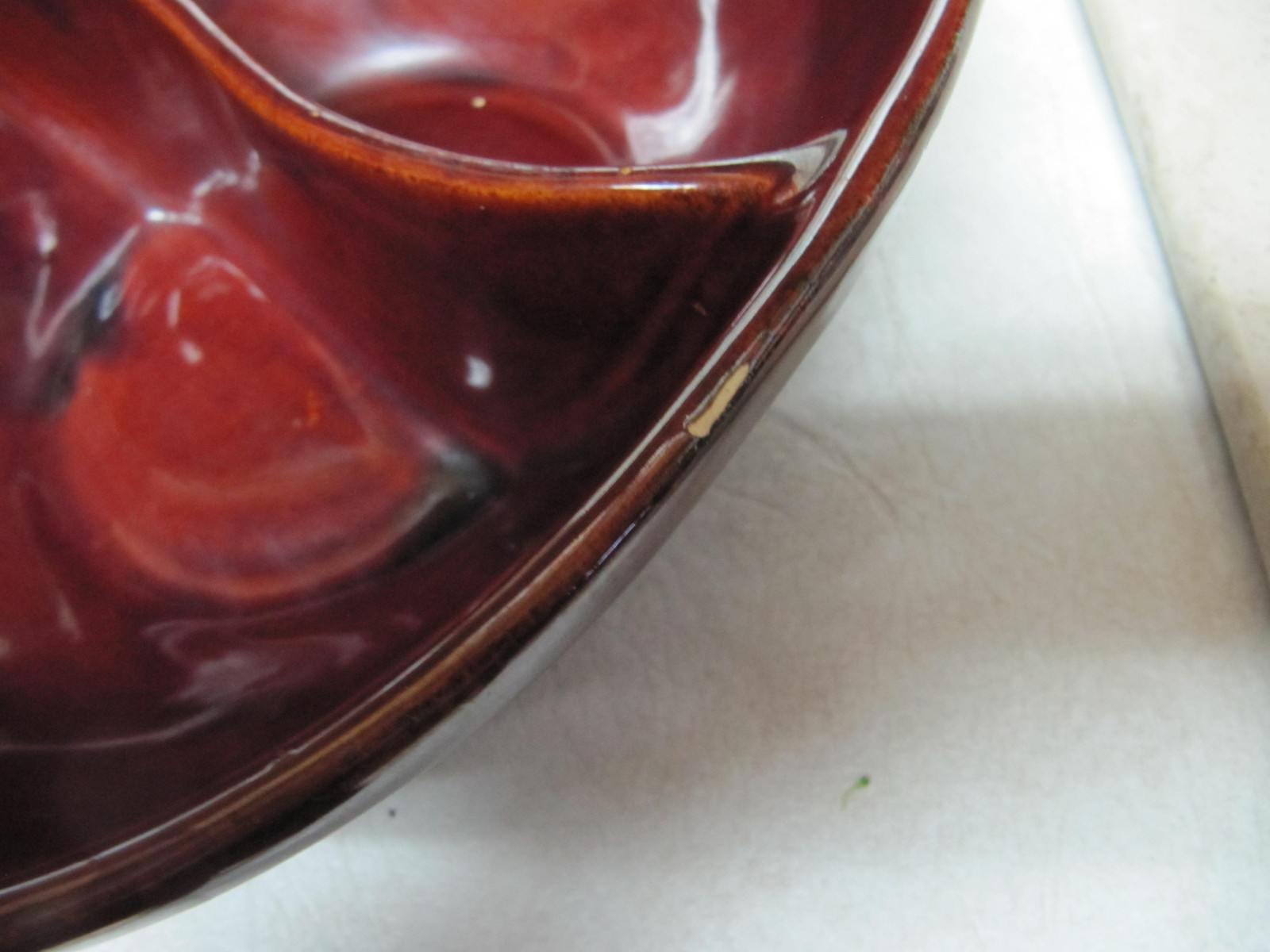 Marcrest Stoneware Pottery Divided Bowl Daisy Dot Brown 10x8 Oven-Proof