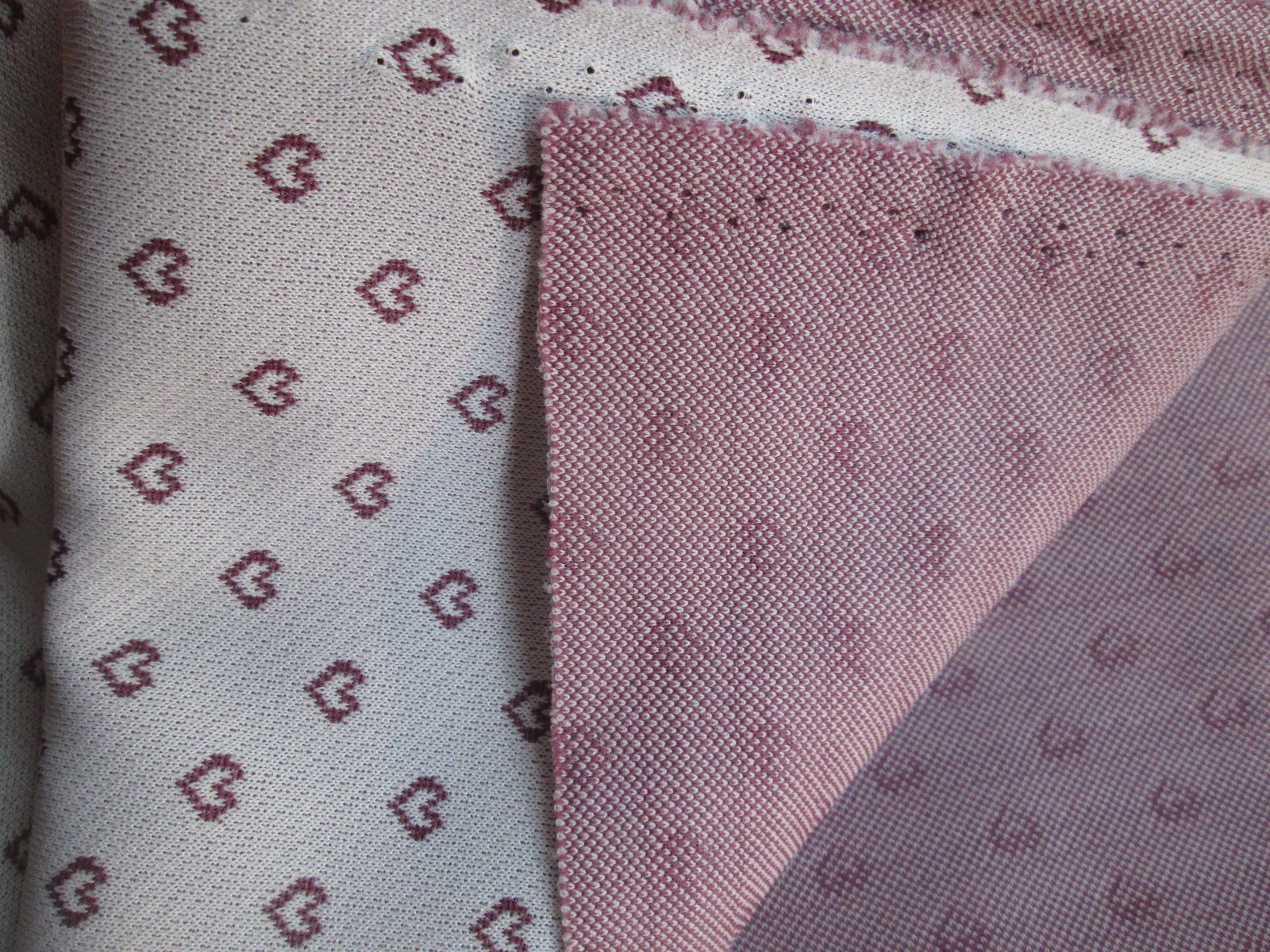 2 yrds 59 wide Vintage Double Knit Polyester Fabric Pink HEARTS Mod Hippie