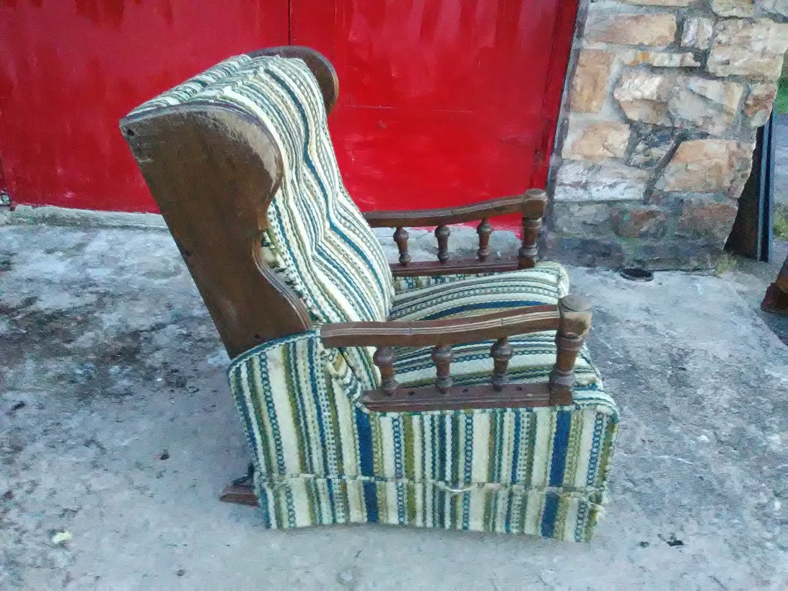 Antique  Rocker Recliner Chair Wing Back With Turned Wood  Spindles Decor
