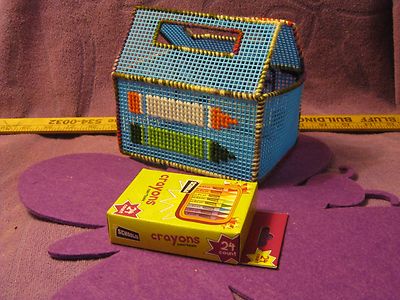 HANDMADE PLASTIC CANVAS CRAYON BOX--MEDIUM BLUE