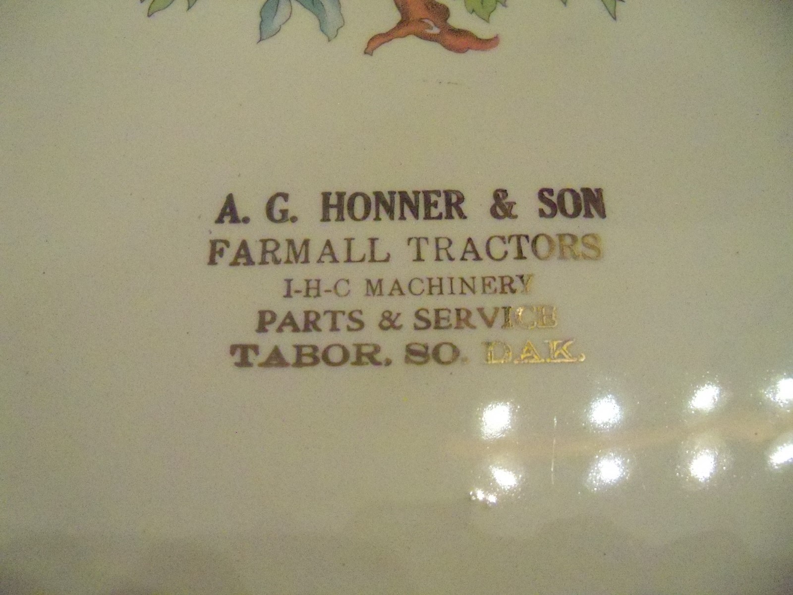Antique Farmall/IHC Machinery Advertising Platter~A.G. Honner & Son-Tabor, S.D.
