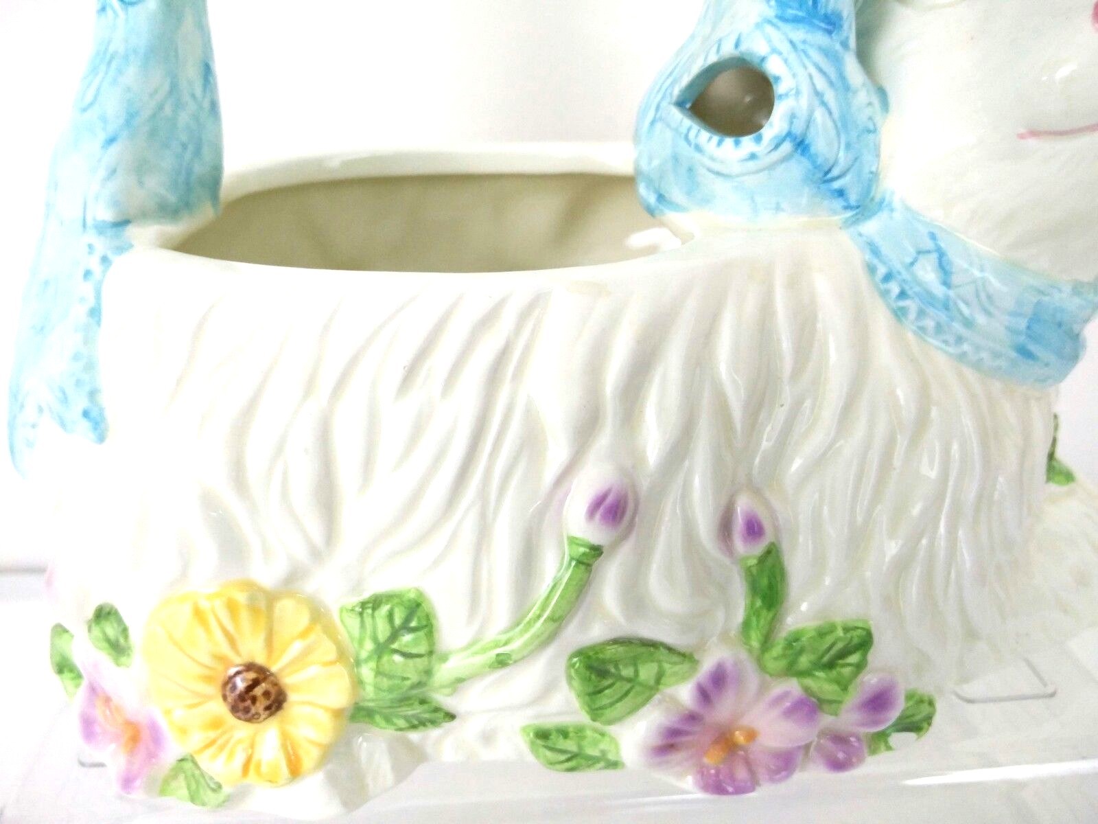 WCL China White Teal Bunny Rabbit Floral Basket Easter Candy Napkin Holder  LR