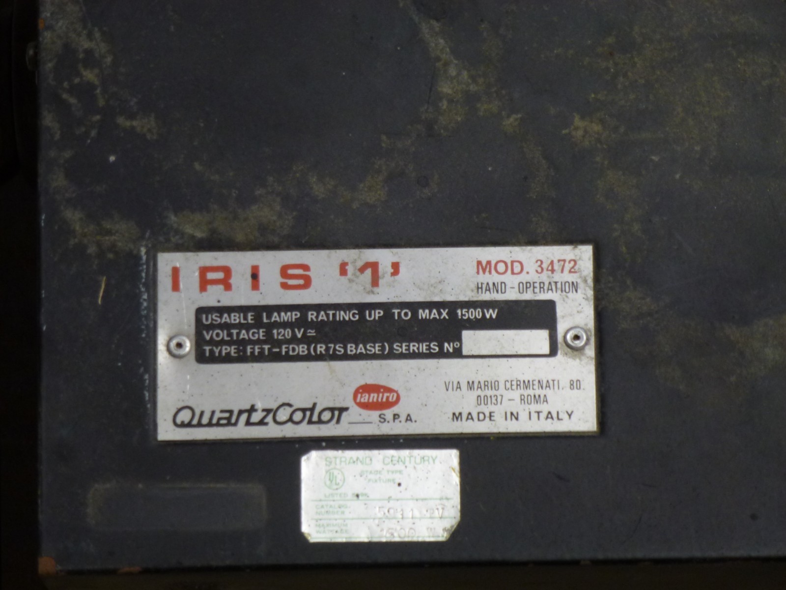 Strand Century Iris 1 3472 stage pin wall theater light 1500w hand cyclorama