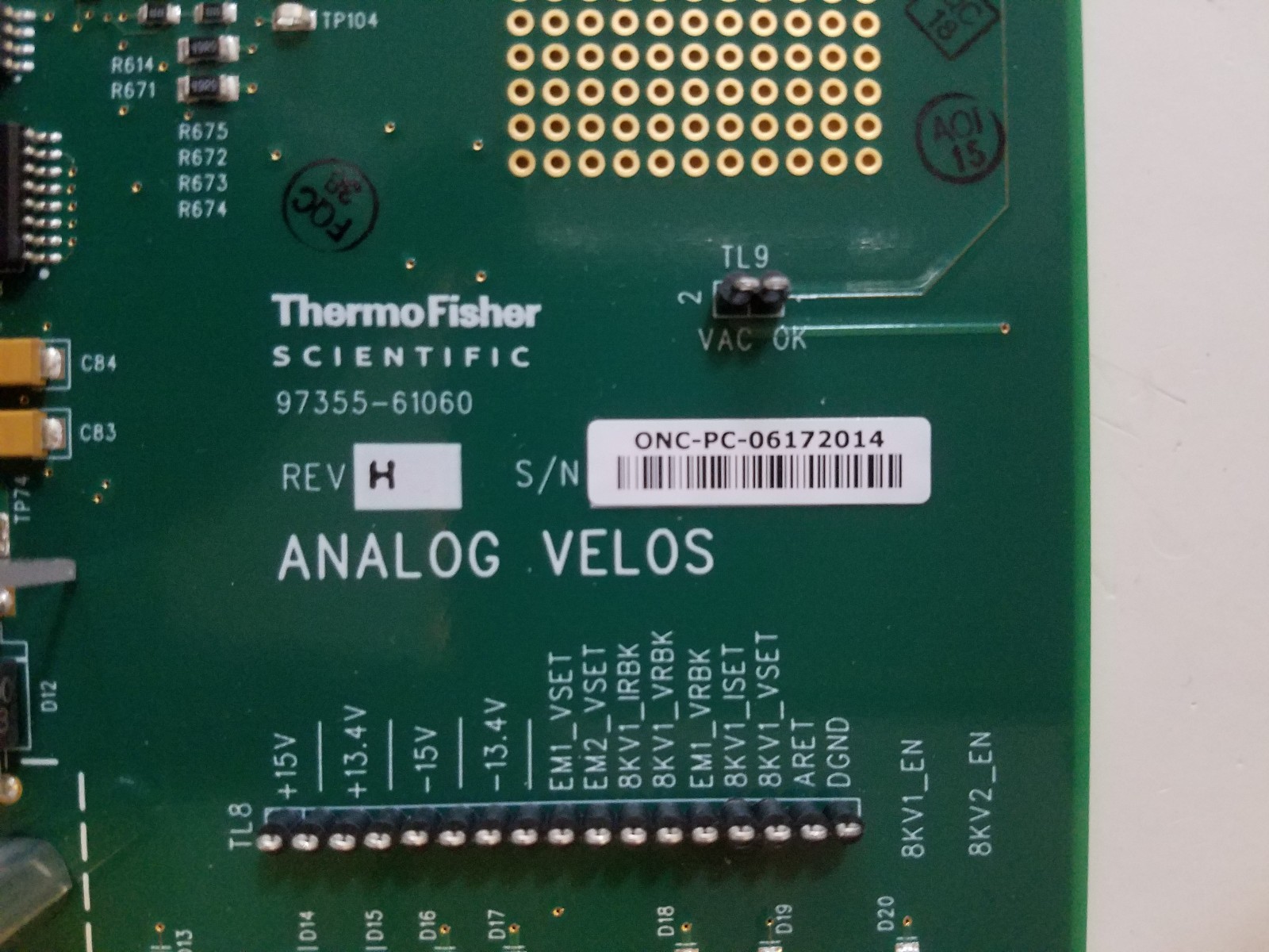 Thermo Scientific  Analog pcb for LTQ Orbitrap Velos  P/N: 97355-61060 Rev. H