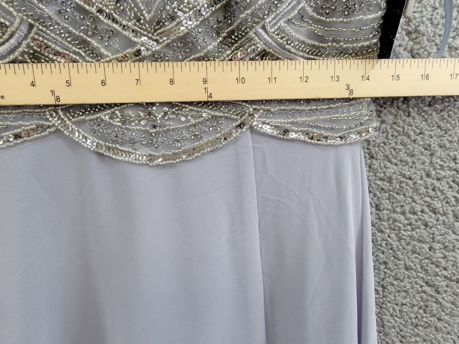 Betsy & Adam Embellished Sleeveless Sheath Gown Women's 6 Gray/Gunmetal Back Zip - Picture 6 of 13
