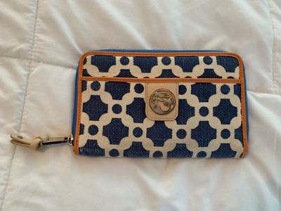 Spartina 449 Daufuskie Island Genuine Leather Natural Linen Wallet Embroidered