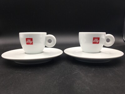 Illy Logo Demitasse Espresso Coffee Cups & Saucers Spal White Portugal Set Of 2