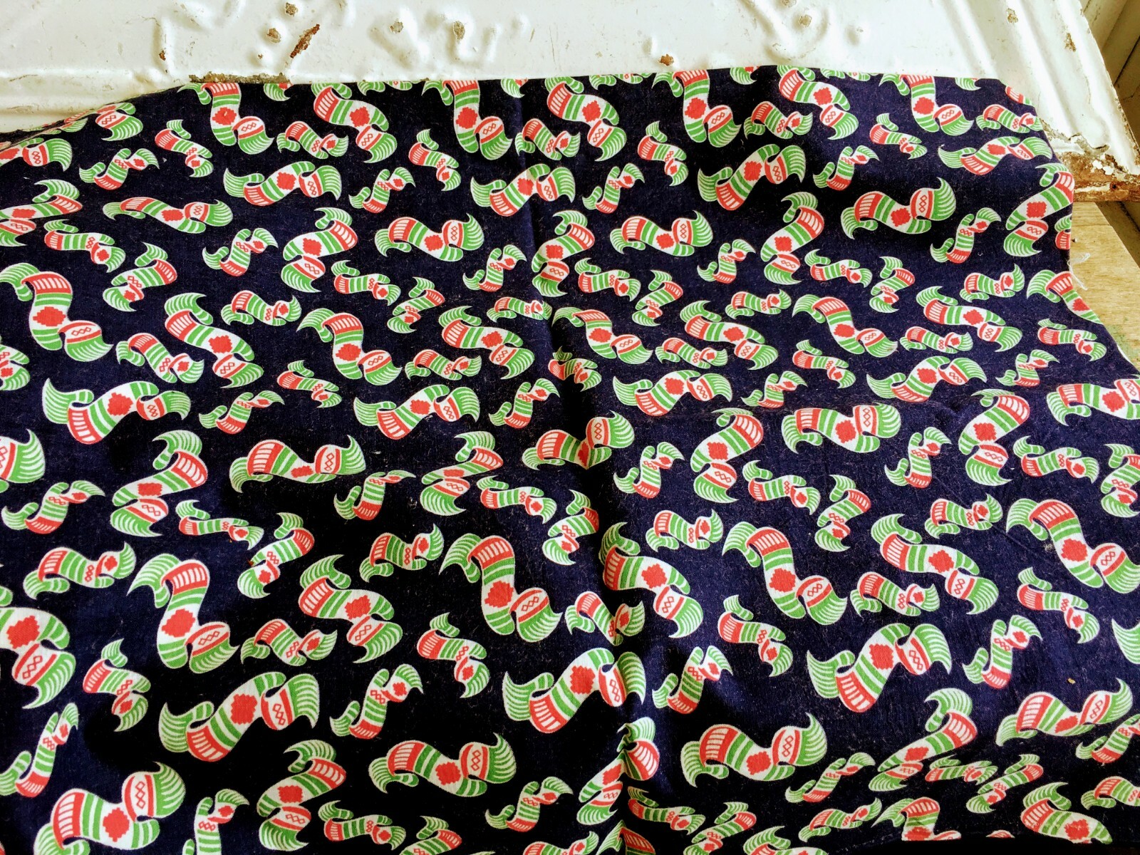 Vintage Feed Sack Fabric Blue With Red Scarf 45x37 