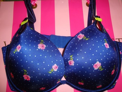 NEW VICTORIA39S SECRET SEXY LITTLE THINGS PUSHUP UW BRA BLUE WROSES amp DOTS 36DD