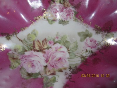 VINTAGE PORCELAIN DISH BOWL - Pink Roses Gold Trim Marked 158