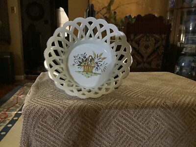 French Made Decor Rouen Fait Main Reticulated  9 Inch Floral Basket Bowl