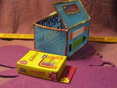 HANDMADE PLASTIC CANVAS CRAYON BOX--MEDIUM BLUE