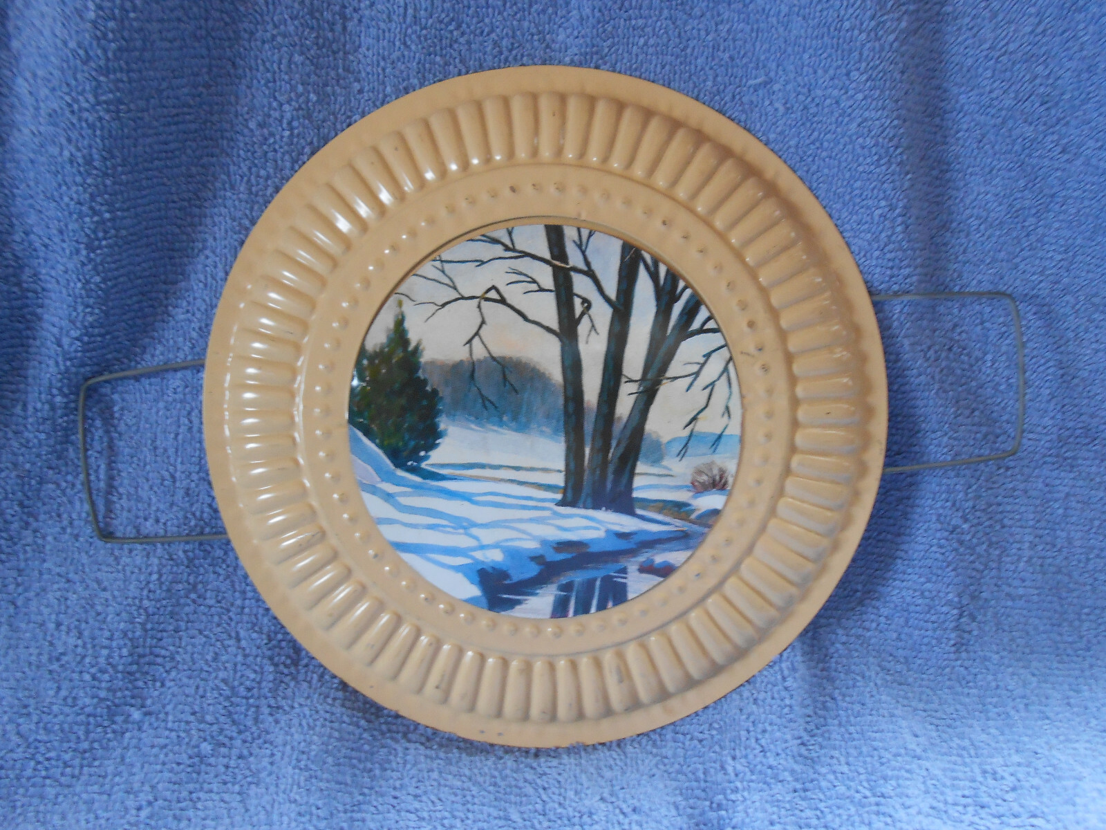 Antique Tin Decorative Chimney Flue Cover Snow/River/Field  