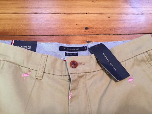 $75 Tommy Hilfiger Men’s Embroidered Flamingo Shorts, 32, Khaki