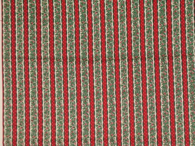 VTG NTT Christmas Floral Stripe Fabric Yuletide Berries & Bows 1 Yard