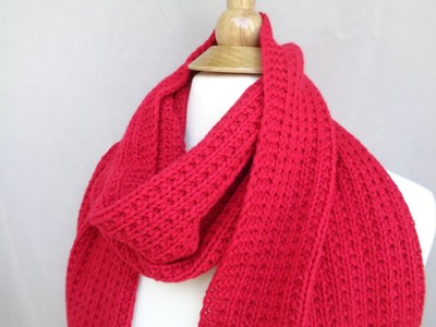 Bright Red Winter Scarf Men Women Cashmere Merino Wool Hand Knit Wide Luxury