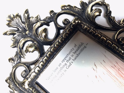 Vintage Ornate Cast Metal Picture Frame Gold Tone Easel Back 3.5X5.