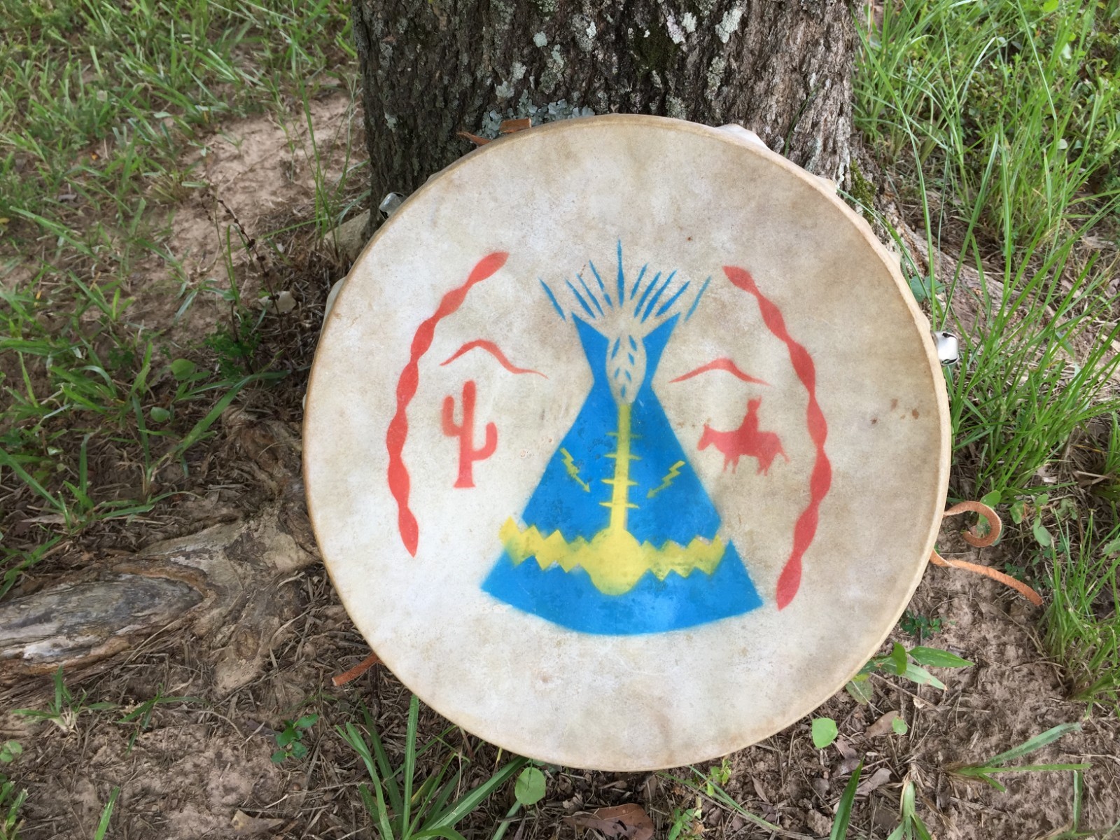 Vintage Indian Drum Rawhide Decor or Toy Drum 12 x 5