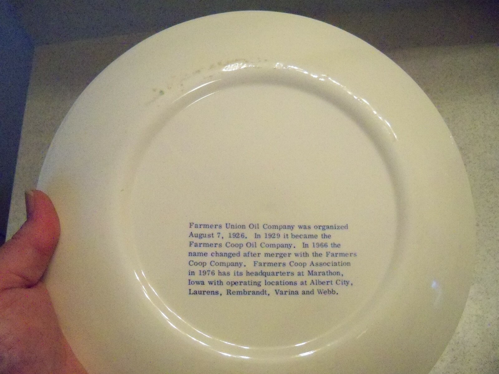 Farmers Cooperative Association~COOP~50th Anniversary Plate~Alberty City-Laurens