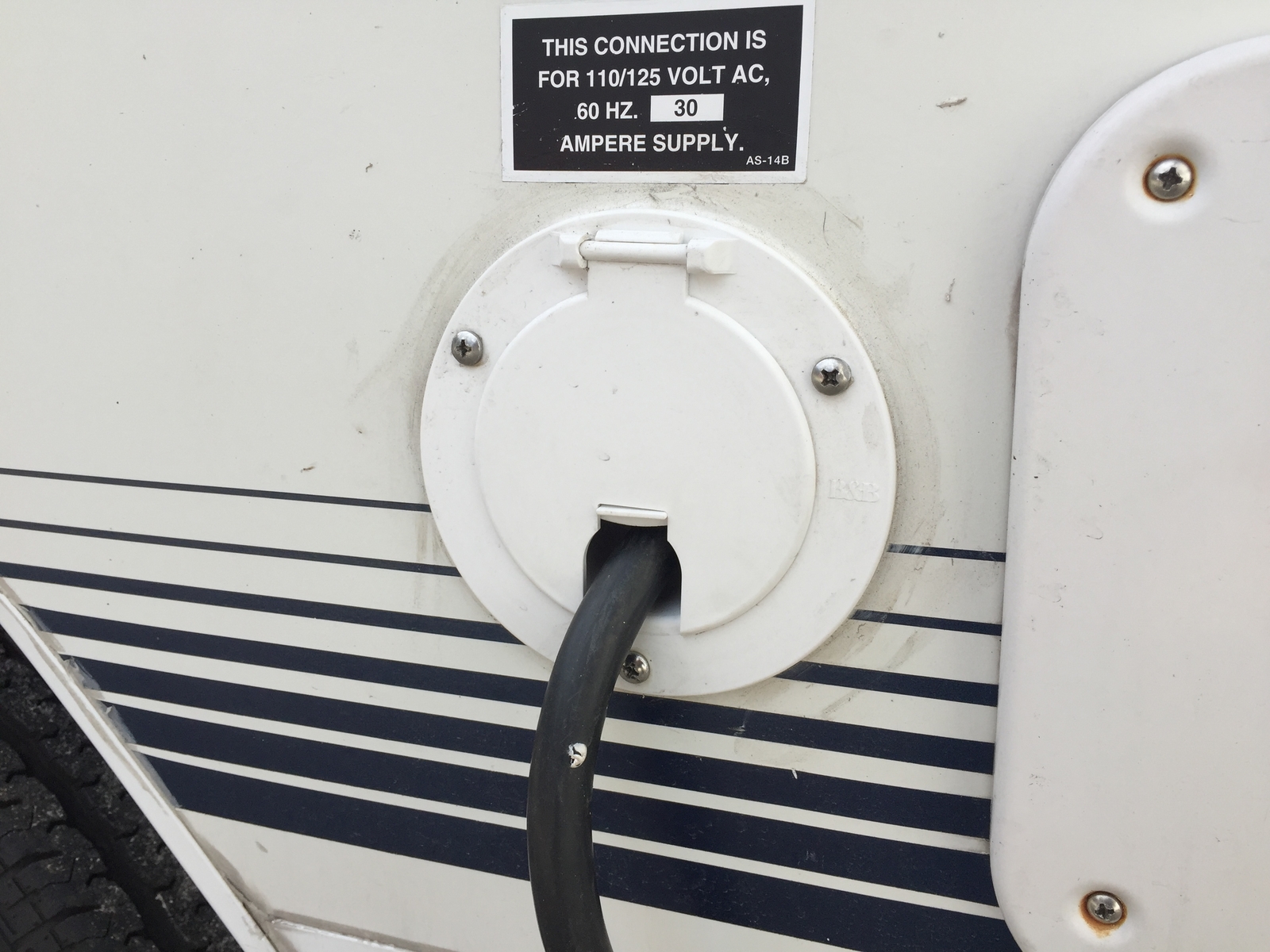 RV Camper Power Cord Hatch/ Cover White Sun Fade Protected Made in