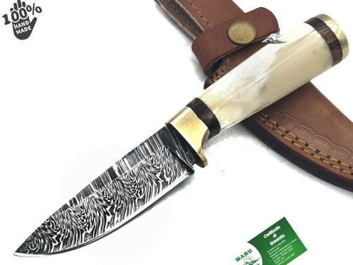 COLTELLO ARTIGIANALE DA CACCIA IN ACCIAIO VERO DAMASCO LAMA FISSA COLLEZIONE