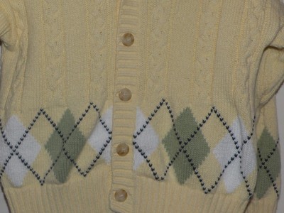 Boy's KITESTRINGS sz 7 Yellow Argyle Cable Knit Cardigan White Polo Shirt Easter