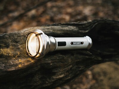 Barebones Living Flashlight Vintage White Aluminum Steel One Piece Construction