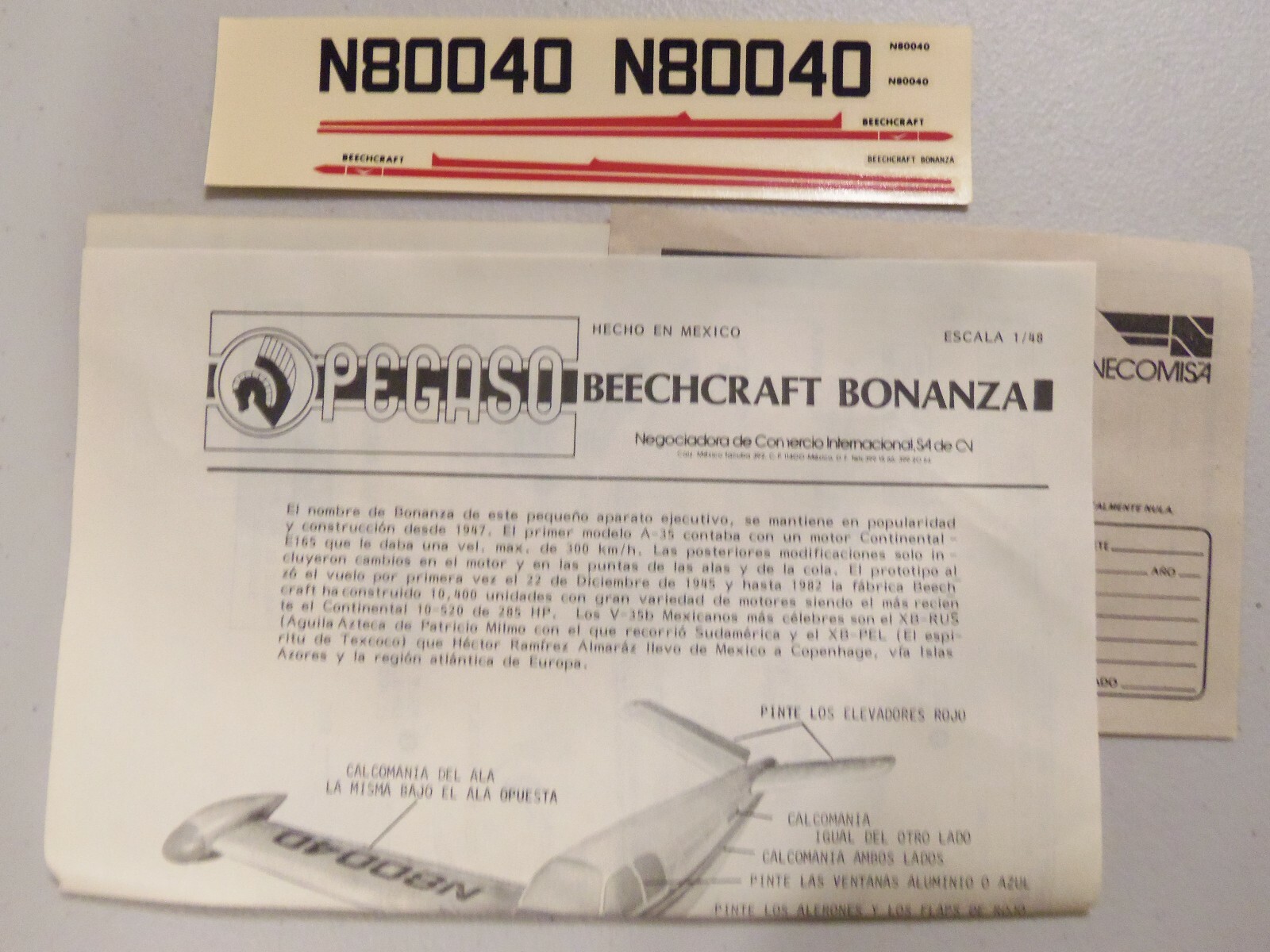 Pegaso  #P5030 1/48 Beechcraft Bonanza with paper airfield hanger diorama cards