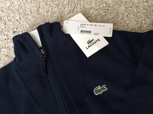LACOSTE YOUTH FULL ZIP UP CARDIGAN SWEATER SZ 6 NAVY BLUE 100% COTTON