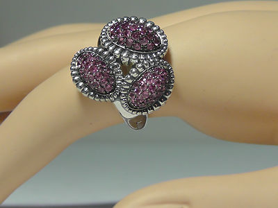 Pre-owned Lagos Sterling Silver Muse Pink Sapphire Pave Fluted Oval Ring. Size 7$1250 In Silver/pink