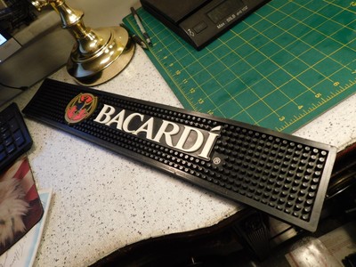 BACARDI RUM Advertisement Black Rubber 20.5'' x 3 1/2''x1/2'' Bar & Drink Spill Mat