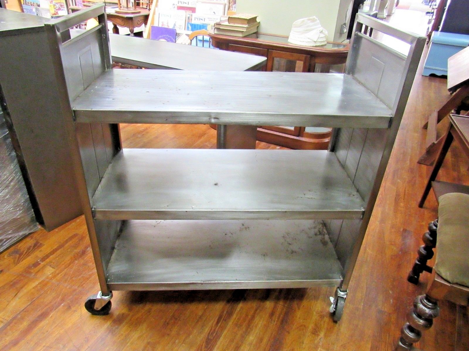 Vintage Industrial brushed steel rolling cart