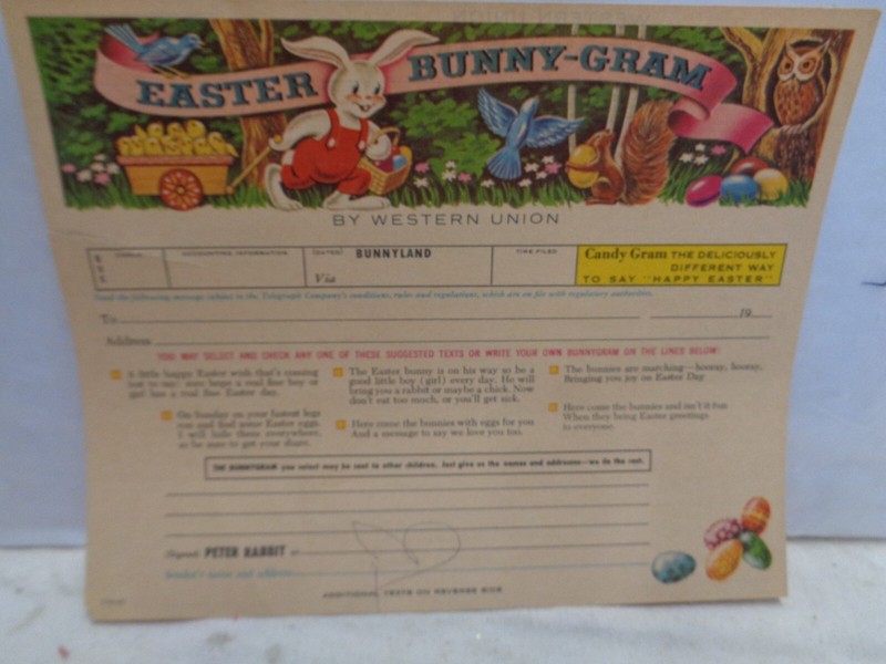 1965 Western Union telegram Easter Bunny-Gram vintage funny old