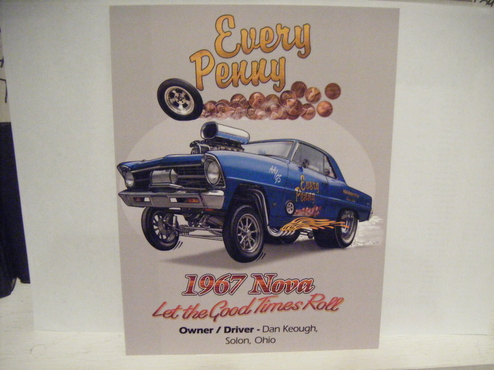 EVERY PENNY 67 CHEVY NOVA DAN KEOUGH GASSER DRAG RACE POSTCARD