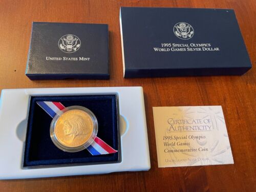 1995 US Mint Special Olympics BU Silver Dollar in box with COA