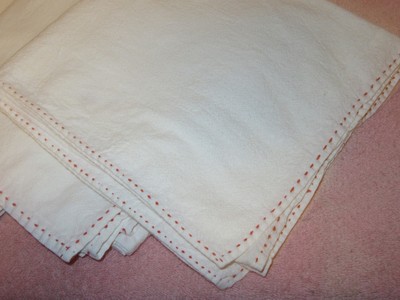 4 Vintage Over-Sized Large Muslin Tea Towels - Red Stitching Around Edge