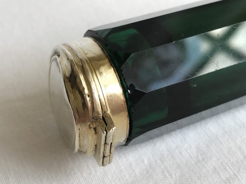 Antique Emerald Green Crystal Sterling Silver Double Ended Perfume Scent Bottle