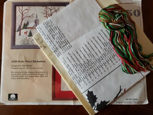 Creative Circle 2350 Holly Tree Chickadees CREWEL KIT birds floral 1990 VTG