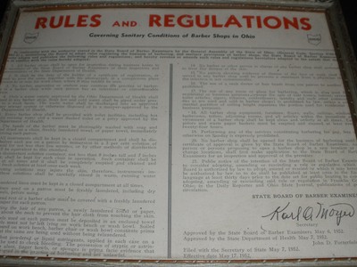 VINTAGE BARBER SHOP WALL ART---IOWA RULES & REGULATIONS 1952--- NO.95