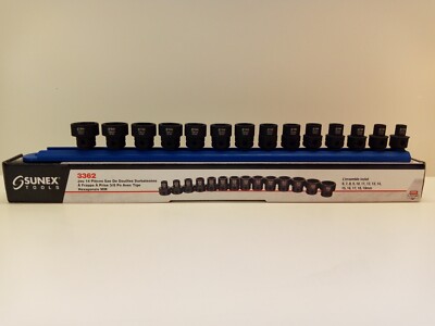 Sunex Tools 3362 14pc 3/8'' 6-19mm Metric Low Profile Impact Hex Shank Socket Set