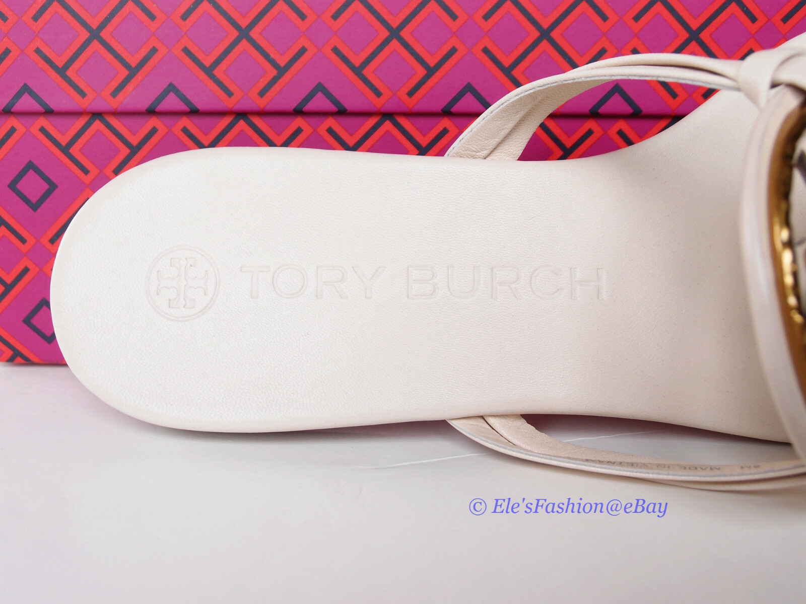 Pre-owned Tory Burch Jeweled Miller Leather Thong Sandal Brie Us 6.5 7 7.5 8 8.5 9 9.5 In Beige