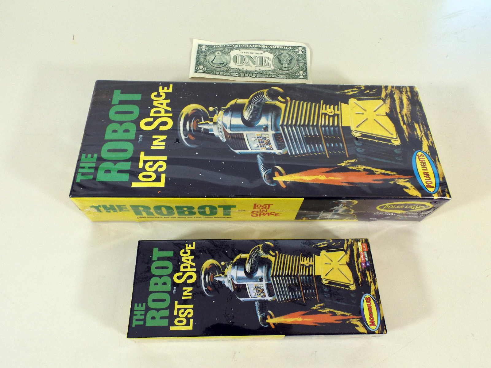 2 LOST IN SPACE ROBOTS, POLAR LIGHTS #5030, MOEBIUS #418, MINT IN SEALED BOXES