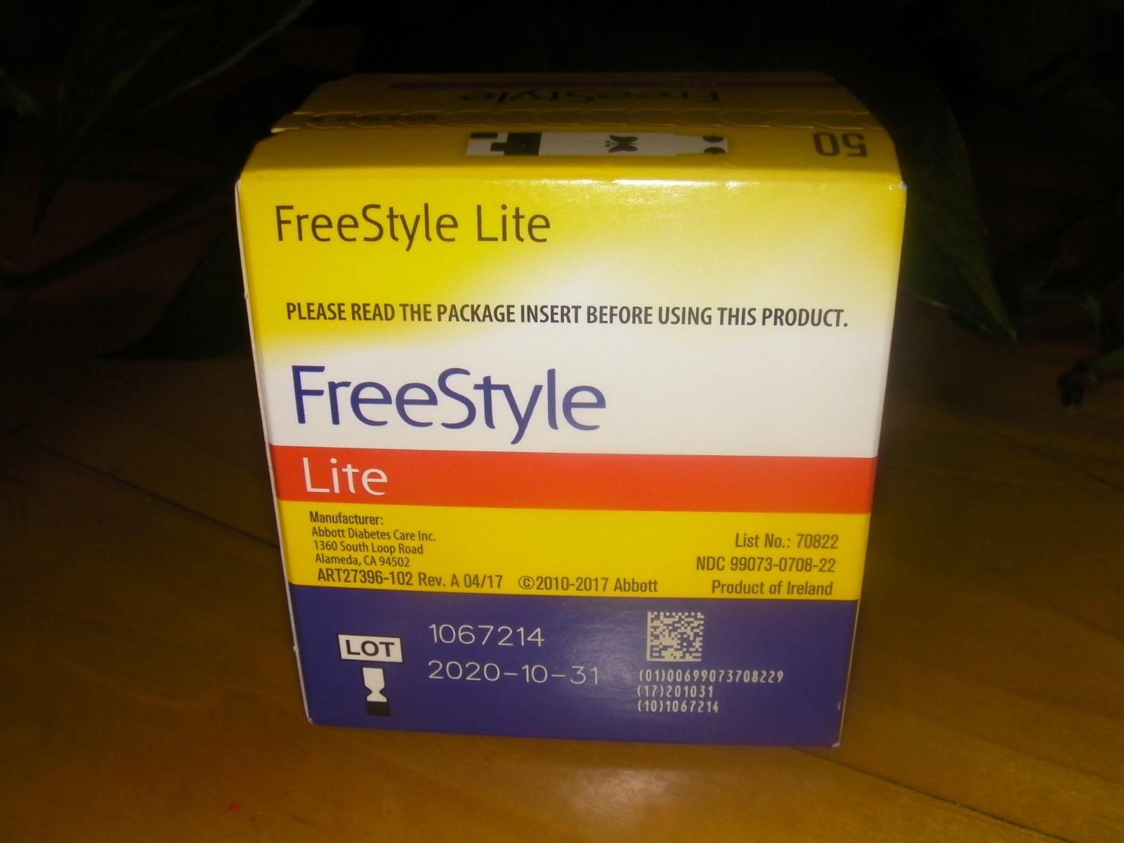 New box of 50 Freestyle lite Glucose Test strips exp, 10-31-2020