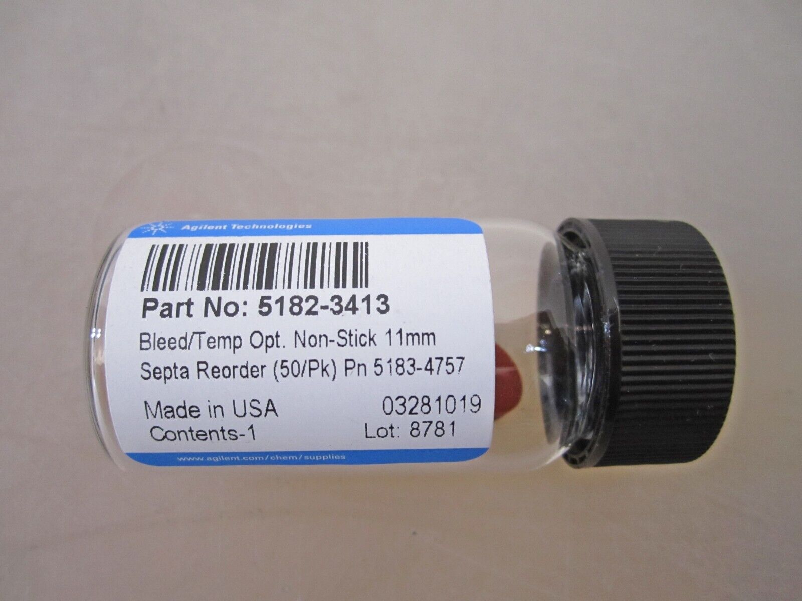 Agilent 5182-3413 High Temp Low Bleed Septa, 11mm, 5pcs Agilent 5182-3413 High Temp Low Bleed Septa, 11mm, 5pcs