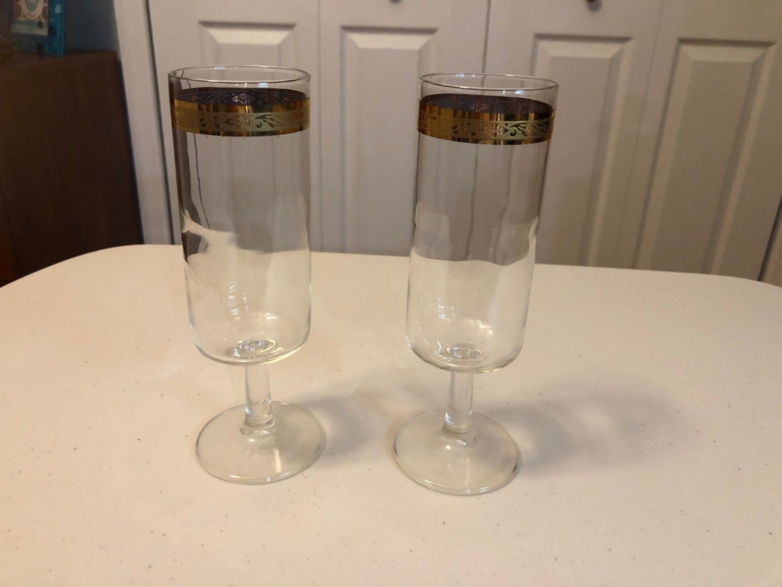 Pair of Wine/Champagne Glasses With Gilt Gold Rim